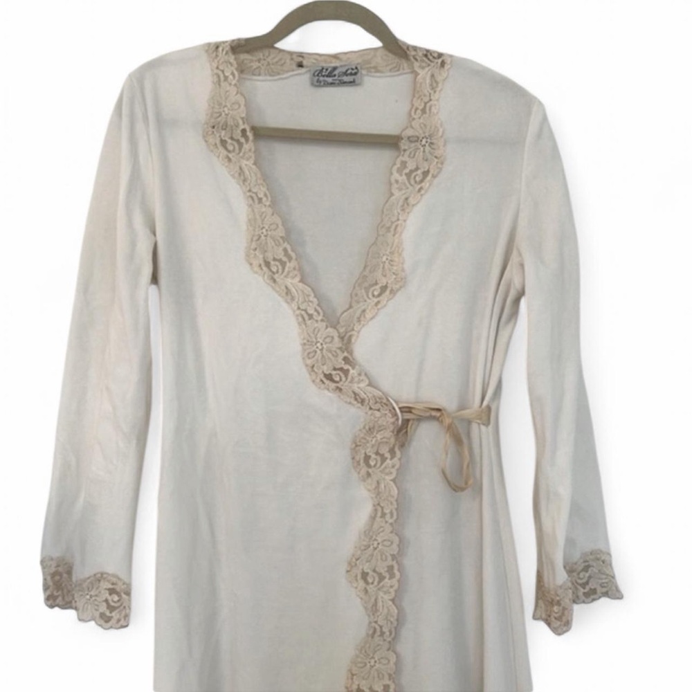 Vintage Ivory Lace Trim Wrap Robe M L - Picture 4 of 7